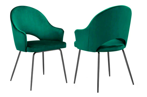 DIXIE - Green Velvet Dining Chair, Black Leg Chair, Set of 2-Chair Set-Belle Fierté