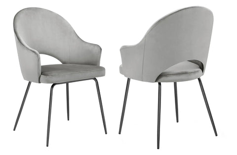 DIXIE - Grey Velvet Dining Chair, Black Leg Chair, Set of 2-Chair Set-Belle Fierté