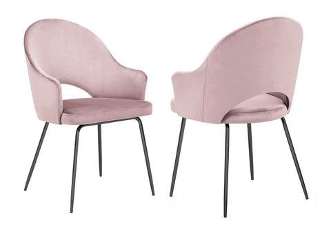 DIXIE - Pink Velvet Dining Chair, Black Leg Chair, Set of 2-Chair Set-Belle Fierté