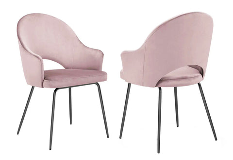 DIXIE - Pink Velvet Dining Chair, Black Leg Chair, Set of 2-Chair Set-Belle Fierté