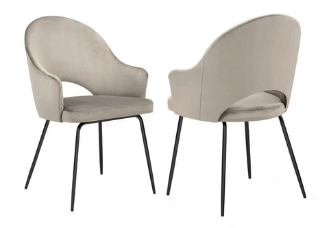 DIXIE - Mink Velvet Dining Chair, Black Leg Chair, Set of 2-Chair Set-Belle Fierté