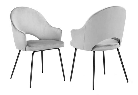 DIXIE - Silver Grey Velvet Dining Chair, Black Leg Chair, Set of 2-Chair Set-Belle Fierté