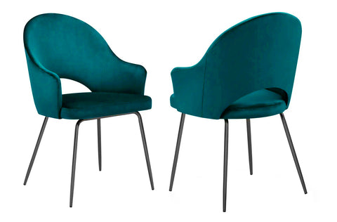 DIXIE - Teal Velvet Dining Chair, Black Leg Chair, Set of 2-Chair Set-Belle Fierté