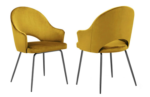DIXIE - Yellow Velvet Dining Chair, Black Leg Chair, Set of 2-Chair Set-Belle Fierté