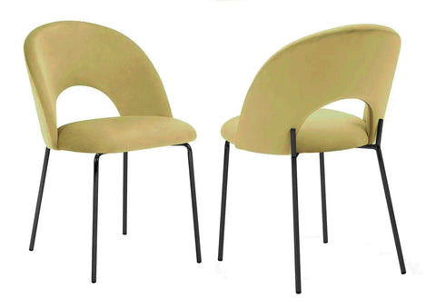 Everly - Yellow Velvet Dining Chair, Black Metal Base, Set of 2-Chair Set-Belle Fierté