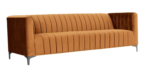 Felicia - Orange Velvet Modern 3 Seater Sofa-Sofa-Belle Fierté