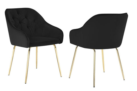 Finley - Black Velvet Gold Leg Dining Chair, Set of 2-Chair Set-Belle Fierté