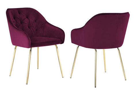 Finley - Burgundy Velvet Gold Leg Dining Chair, Set of 2-Chair Set-Belle Fierté