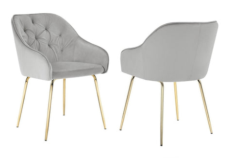 Finley - Light Grey Velvet Gold Leg Dining Chair, Set of 2-Chair Set-Belle Fierté
