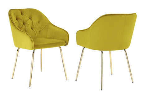 Finley - Yellow Velvet Gold Leg Dining Chair, Set of 2-Chair Set-Belle Fierté
