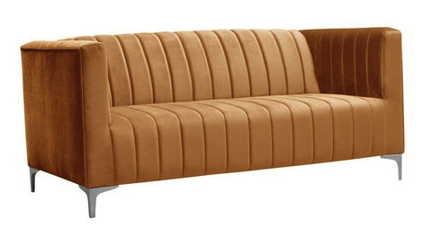 Felicia - Modern Orange Velvet Sofa, 2 Seater Sofa-Sofa-Belle Fierté