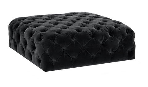 Gilbert - Black Velvet Cocktail Ottoman, 90cm Upholstered Coffee Table-Ottomans and Footstools-Belle Fierté