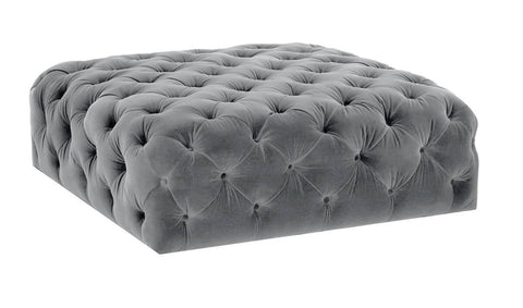 Gilbert - Grey Velvet Cocktail Ottoman, 90cm Upholstered Coffee Table-Ottomans and Footstools-Belle Fierté