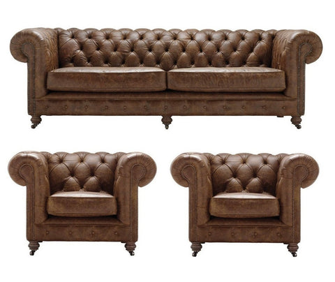 Lamton - Genuine Italian Leather Chesterfield Armchair Sofa Set-Sofa Set-Belle Fierté