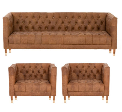 Stepney - Genuine Italian Leather Chesterfield Armchair Sofa Set-Sofa Set-Belle Fierté