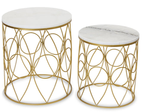 SHINO - 2 Piece Nest of Tables, Marble Pair of Side Tables-Side Tables-Belle Fierté