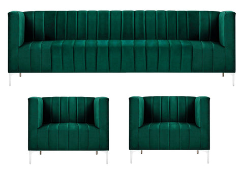 Felicia - Contemporary Velvet Sofa Set - Green-Sofa Set-Belle Fierté