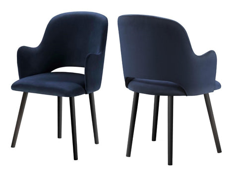 Jacob - Navy Blue Contemporary Velvet Dining Chair, Set of 2-Chair Set-Belle Fierté