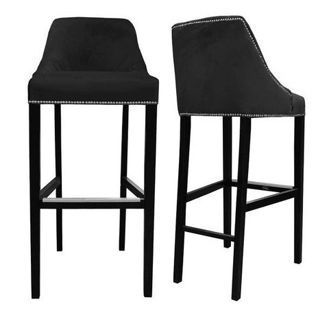 Kennedy - Black Velvet Kitchen Stool, Breakfast Bar Chair, Set of 2-Bar chair-Belle Fierté