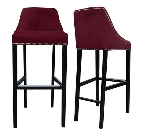 Kennedy - Burgundy Velvet Kitchen Stool, Breakfast Bar Chair, Set of 2-Bar chair-Belle Fierté