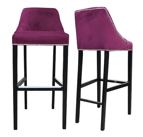 Kennedy - Pink Velvet Kitchen Stool, Breakfast Bar Chair, Set of 2-Bar chair-Belle Fierté