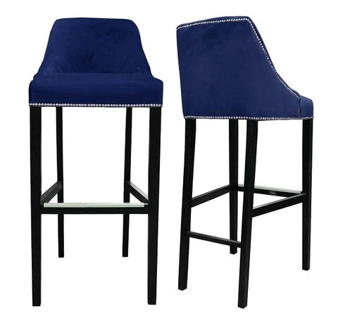 Kennedy - Navy Blue Velvet Kitchen Stool, Breakfast Bar Chair, Set of 2-Bar chair-Belle Fierté