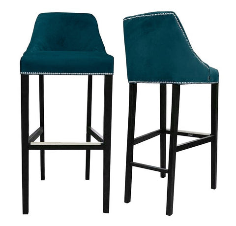 Kennedy - Teal Velvet Kitchen Stool, Breakfast Bar Chair, Set of 2-Bar chair-Belle Fierté