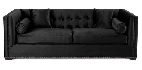 Kingston - Black Glamour 3 Seater Velvet Sofa-Sofa-Belle Fierté