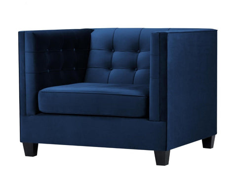 Larsson - Navy Blue Modern Velvet Armchair-Armchair-Belle Fierté