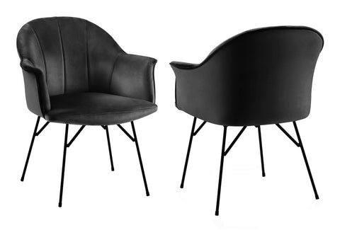 Lucien - Black Velvet Dining Chair, Black Metal Leg Chair, Set of 2-Chair Set-Belle Fierté