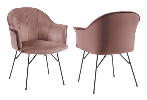 Lucien - Pink Velvet Dining Chair, Black Metal Leg Chair, Set of 2-Chair Set-Belle Fierté