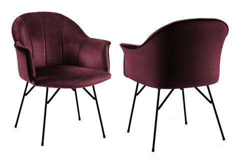 Lucien - Burgundy Velvet Dining Chair, Black Metal Leg Chair, Set of 2-Chair Set-Belle Fierté