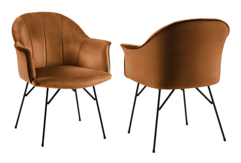 Lucien - Burnt Orange Velvet Dining Chair, Black Metal Leg Chair, Set of 2-Chair Set-Belle Fierté