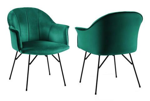 Lucien - Green Velvet Dining Chair, Black Metal Leg Chair, Set of 2-Chair Set-Belle Fierté