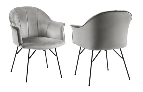 Lucien - Grey Velvet Dining Chair, Black Metal Leg Chair, Set of 2-Chair Set-Belle Fierté