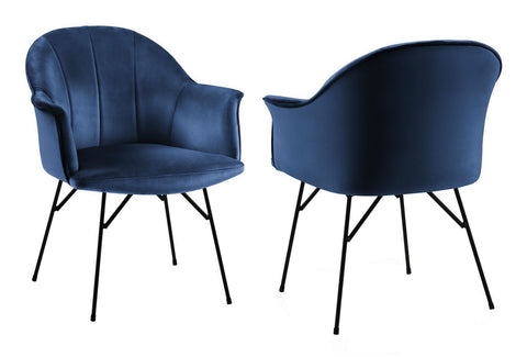 Lucien - Navy Blue Velvet Dining Chair, Black Metal Leg Chair, Set of 2-Chair Set-Belle Fierté