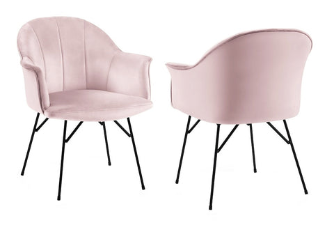 Lucien - Pale Pink Velvet Dining Chair, Black Metal Leg Chair, Set of 2-Chair Set-Belle Fierté