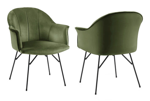 Lucien - Sage Green Velvet Dining Chair, Black Metal Leg Chair, Set of 2-Chair Set-Belle Fierté