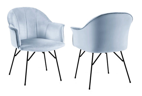 Lucien - Sky Blue Velvet Dining Chair, Black Metal Leg Chair, Set of 2-Chair Set-Belle Fierté