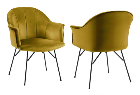 Lucien - Mustard Velvet Dining Chair, Black Metal Leg Chair, Set of 2-Chair Set-Belle Fierté