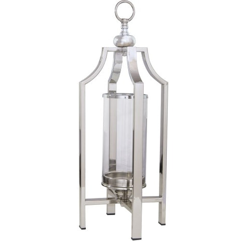 Ariana M - Chrome and Glass Lantern, Candle Holder 51cm-Candle Holders & Lanterns-Belle Fierté