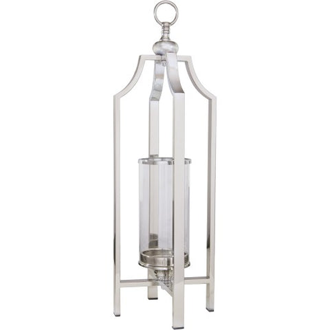 Ariana L - Chrome and Glass Lantern, Candle Holder 61cm-Candle Holders & Lanterns-Belle Fierté