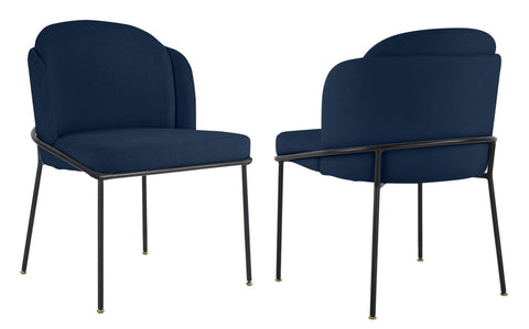 Loretto - Navy Blue Velvet Black Leg Dining Chair, Set of 2-Chair Set-Belle Fierté