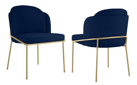 Loretto - Navy Blue Velvet Gold Leg Dining Chair, Set of 2-Chair Set-Belle Fierté
