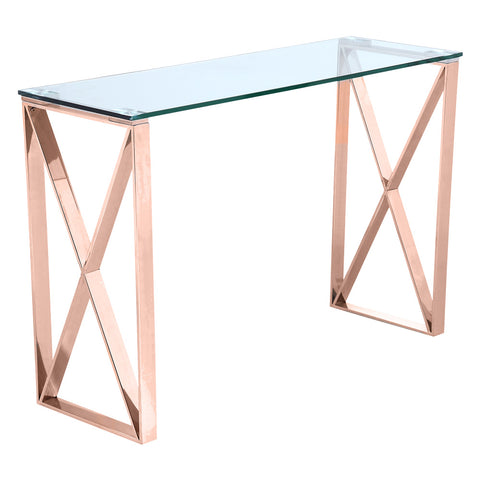 BROOKLYN- Luxury Glass Console Table, Rose Gold Base Console Table-Console table-Belle Fierté