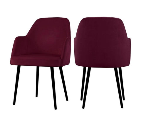 Mocate - Burgundy Modern Velvet Dining Chair, Set of 2-Chair Set-Belle Fierté
