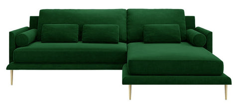 Montel - Green Velvet Corner Sofa, Right L Shape Sofa-Sofa-Belle Fierté