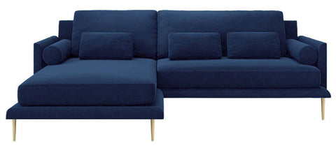 Montel - Navy Blue Velvet Corner Sofa, Left L Shape Sofa-Corner Sofa-Belle Fierté