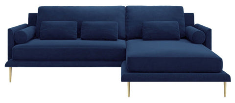 Montel - Navy Blue Velvet Corner Sofa, Right L Shape Sofa-Corner Sofa-Belle Fierté