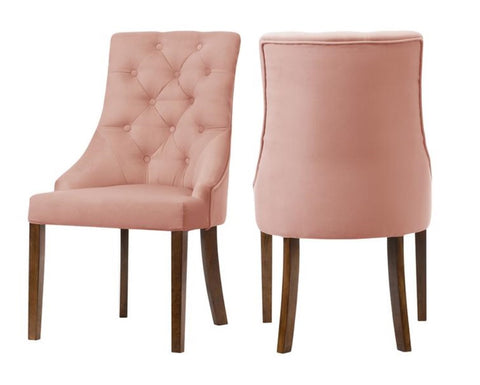 Ellen - Pink Velvet Chesterfield Dining Chair, Set of 2-Chair Set-Belle Fierté